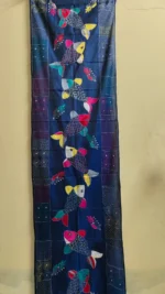 Handcrafted Silk Kantha Stitch Stole - fish Motif Deep Blue - Image 4