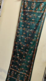 Green Silk kantha Stole with dark green floral‑row Kantha stole - Image 2