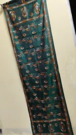 Green Silk kantha Stole with dark green floral‑row Kantha stole - Image 3