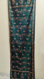 Green Silk kantha Stole with dark green floral‑row Kantha stole
