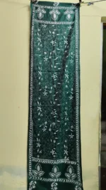 Hand Work Silk Kantha Stitch Stole - dark green Kantha stole with white floral - Image 4