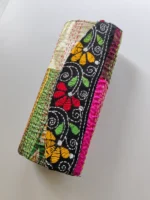 Round Silk Hand Clutch Wallet with Kantha Embroidery - Image 3
