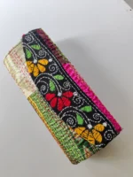 Round Silk Hand Clutch Wallet with Kantha Embroidery - Image 2