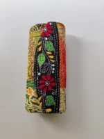 Round Silk Hand Clutch Wallet with Kantha Embroidery - Image 4