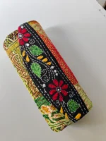 Round Silk Hand Clutch Wallet with Kantha Embroidery - Image 2