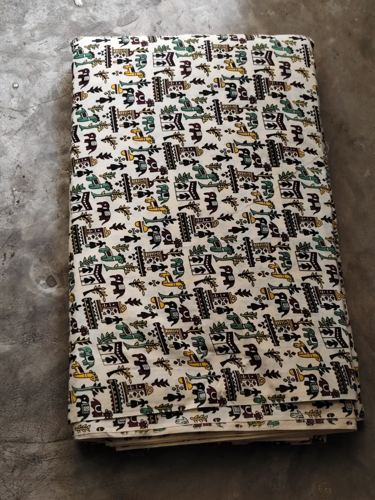 1001148468.webp Printed Cotton Fabric – Folk Animal Motif Design (By Meter) - Image 1