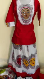 Women Print Art Cotton Short Kurti and Skirt Set - Image 3