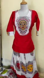 Women Print Art Cotton Short Kurti and Skirt Set - Image 4