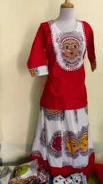 Women Print Art Cotton Short Kurti and Skirt Set - Image 5