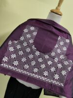Silk Kantha Stitch Blouse Material – Checkered Floral Embroidery Design - Image 2