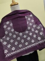 Silk Kantha Stitch Blouse Material – Checkered Floral Embroidery Design - Image 3