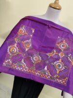 Silk Kantha Stitch Blouse Material – Geometric Floral Embroidery Design - Image 3