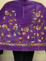 Silk Kantha Stitch Blouse Material – Multicolor Floral & Leaf Embroidery - Image 4