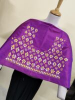 Silk Kantha Stitch Blouse Material piece – Hand Embroidery Purple - Image 3