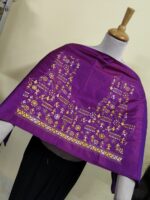 Silk Kantha Stitch Blouse piece Material – Hand Embroidery Purple - Image 3