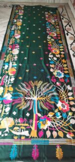 Handcrafted Kantha Stitch Bangalore Art Silk Saree – Tree & Floral Motifs