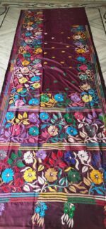 Handcrafted Kantha Stitch Bangalore Art Silk Saree – Floral