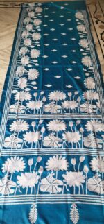 Handcrafted Kantha Stitch Bangalore Art Silk Saree – Lotus Floral Motifs