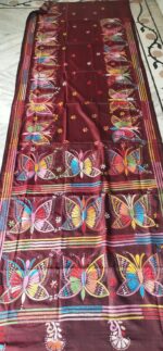 Handcrafted Kantha Stitch Bangalore Art Silk Saree – Butterfly & Floral Borders