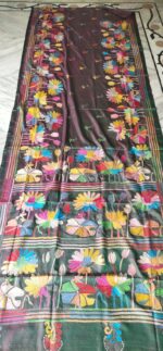 Handcrafted Kantha Stitch Bangalore Art Silk Saree – Multicolor Floral Elegance
