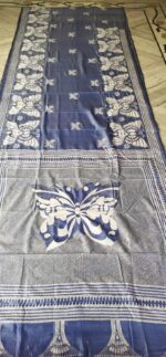 Handcrafted Kantha Stitch Bangalore Art Silk Saree – Butterfly Motifs (Navy blue)
