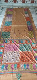 Handcrafted Kantha Stitch Bangalore Art Silk Saree – Beige