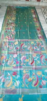 Handcrafted Kantha Stitch Bangalore Art Silk Saree – Fish & Aquatic Motifs