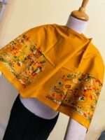 Premium Pure Cotton Kantha Blouse Material  – traditional figures Mustard Yellow - Image 5