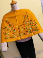 Premium Pure Cotton Kantha Blouse Material  – traditional figures Mustard Yellow - Image 2