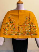 Premium Pure Cotton Kantha Blouse Material  – traditional figures Mustard Yellow - Image 6