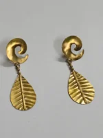 Handcrafted Brass Earrings – Spiral & Leaf Motif