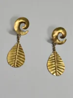Handcrafted Brass Earrings – Spiral & Leaf Motif - Image 3