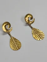 Handcrafted Brass Earrings – Spiral & Leaf Motif - Image 5
