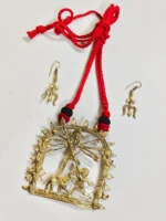 Handcrafted Dokra Brass Pendant Necklace Set – Durga Motif - Image 2