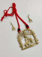 Handcrafted Dokra Brass Pendant Necklace Set – Durga Motif - Image 3