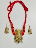 Handcrafted Dokra Brass Necklace & Earrings Set – Traditional Tribal Art face motif