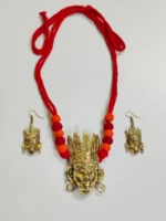 Handcrafted Dokra Brass Necklace & Earrings Set – Traditional Tribal Art face motif - Image 4