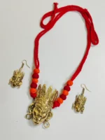 Handcrafted Dokra Brass Necklace & Earrings Set – Traditional Tribal Art face motif - Image 3
