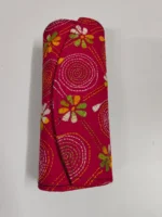Handmade Cotton Kantha Stitch Round Hand Clutch Wallet – Pink Floral Embroidery