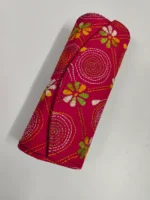 Handmade Cotton Kantha Stitch Round Hand Clutch Wallet – Pink Floral Embroidery - Image 2