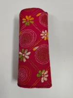 Handmade Cotton Kantha Stitch Round Hand Clutch Wallet – Pink Floral Embroidery - Image 4